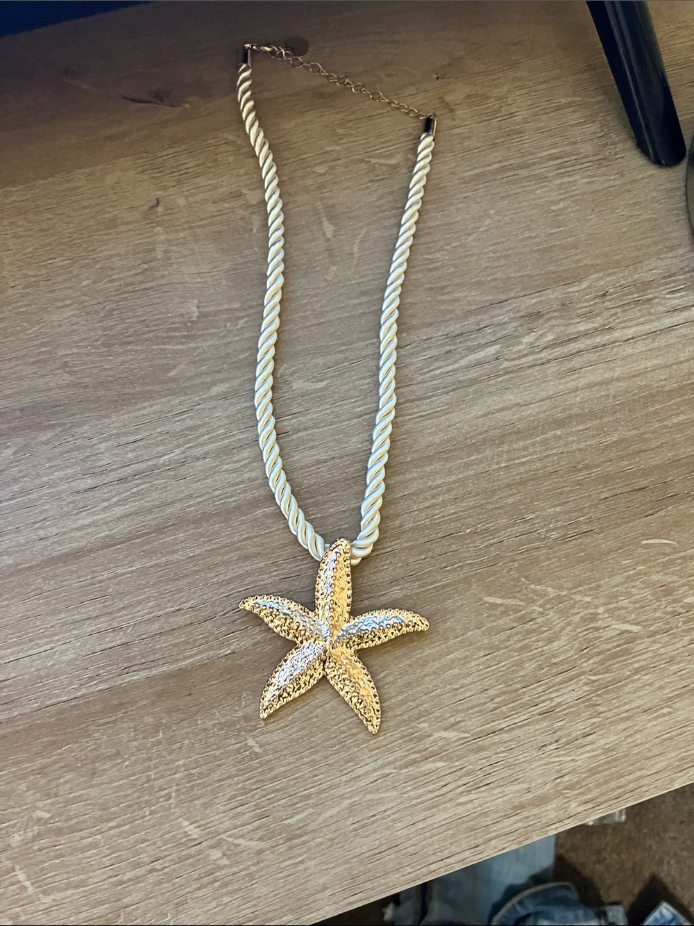 Altar'd State Gold Starfish Pendant on Cream Rope Necklace